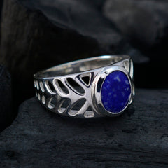 Lapis Lazuli Solitaire Mexican 925 Silver Blue Gemstones Slim Rope Wire Ring Jewelry