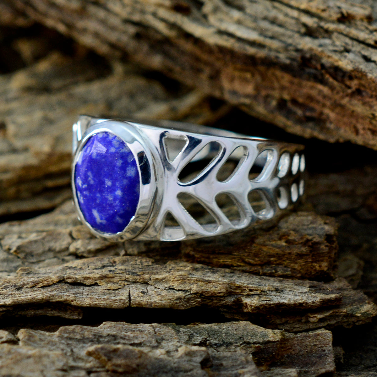 Lapis Lazuli Solitaire Mexican 925 Silver Blue Gemstones Slim Rope Wire Ring Jewelry