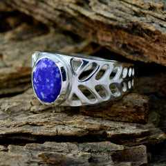 Lapis Lazuli Solitaire Mexican 925 Silver Blue Gemstones Slim Rope Wire Ring Jewelry