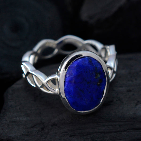 Lapis Lazuli Solitaire Italian 92.5 Silver Blue Gemstones Minimal Rope Wire Ring Jewelry