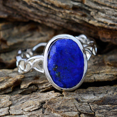 Lapis Lazuli Solitaire Italian 92.5 Silver Blue Gemstones Minimal Rope Wire Ring Jewelry