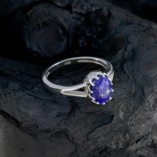 Lapis Lazuli Solitaire Korean 925 Sterling Silver Blue Gems Dainty Modern Ring Jewelry