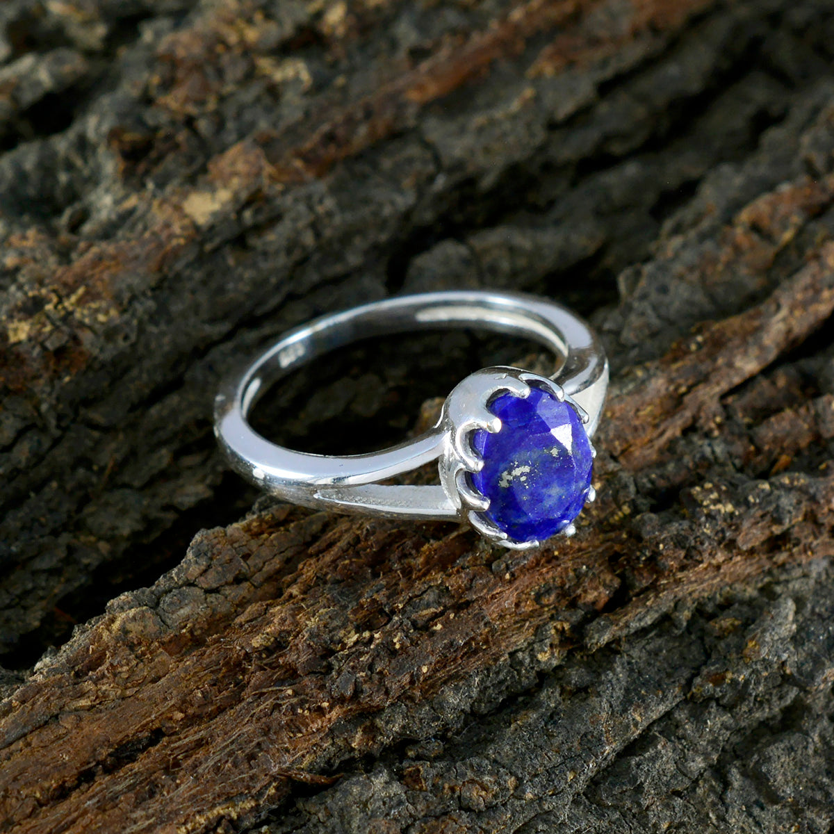 Lapis Lazuli Solitaire Korean 925 Sterling Silver Blue Gems Dainty Modern Ring Jewelry
