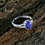Lapis Lazuli Solitaire Korean 925 Sterling Silver Blue Gems Dainty Modern Ring Jewelry