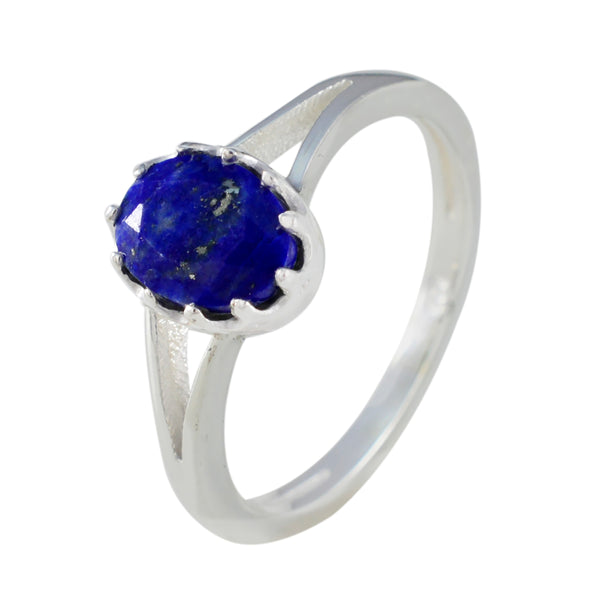 Lapis Lazuli Solitaire Korean 925 Sterling Silver Blue Gems Dainty Modern Ring Jewelry
