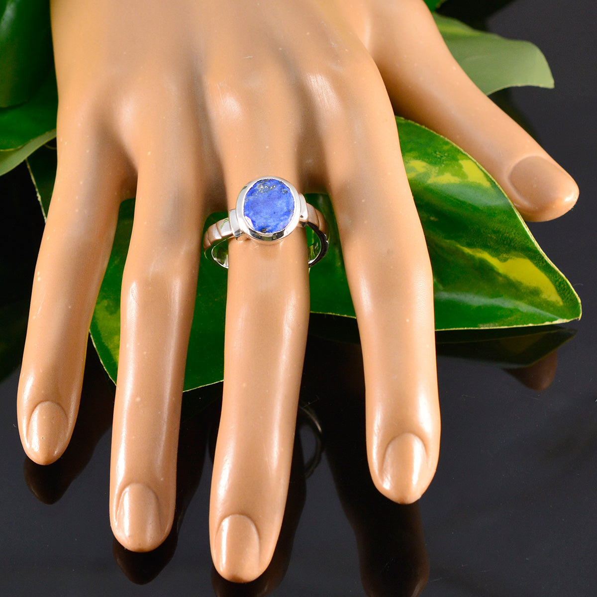 Lapis Lazuli Solitaire French 925 Sterling Silver Blue Gems Eye catching Promise Ring Jewelry