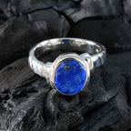 Lapis Lazuli Solitaire French 925 Sterling Silver Blue Gems Eye catching Promise Ring Jewelry