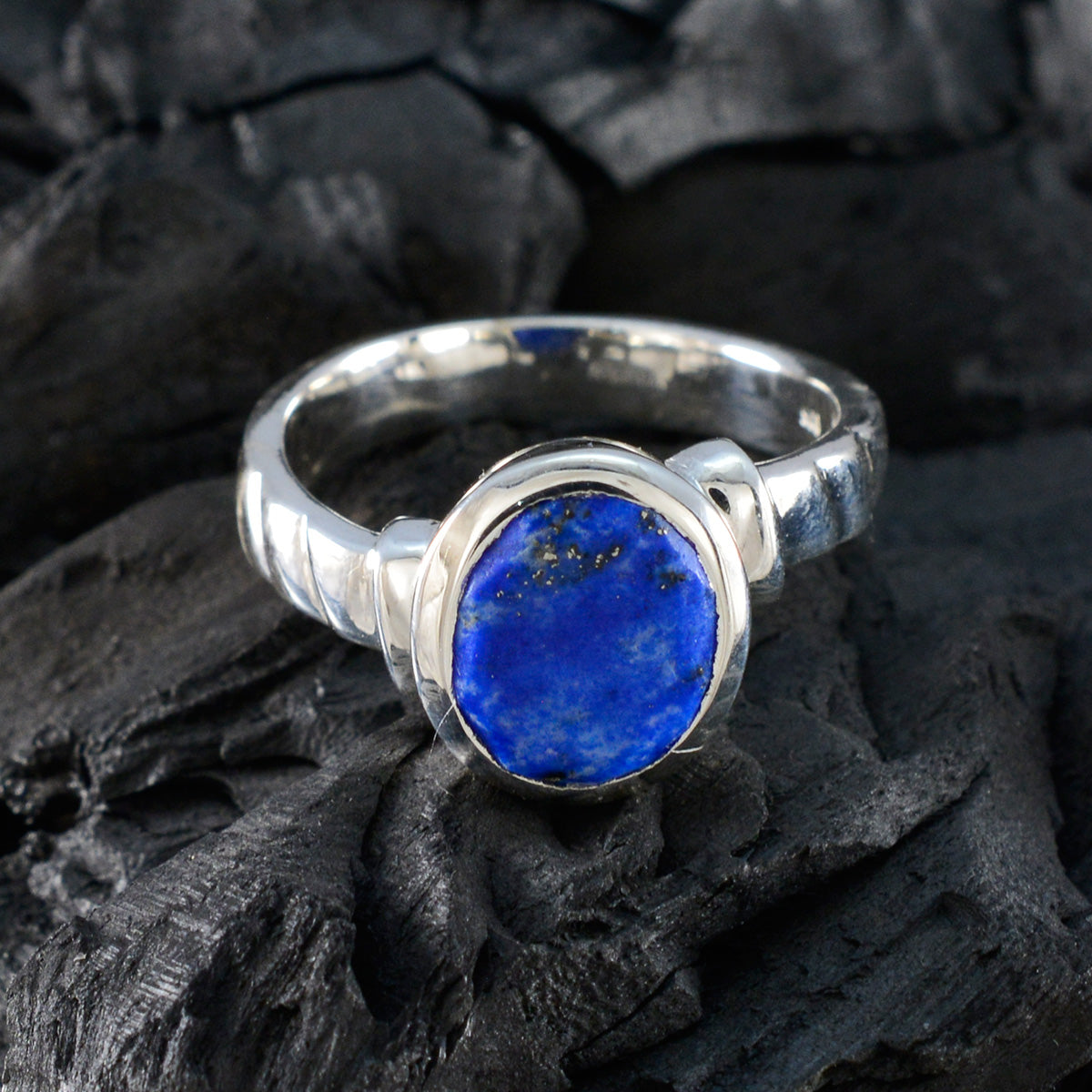 Lapis Lazuli Solitaire French 925 Sterling Silver Blue Gems Eye catching Promise Ring Jewelry