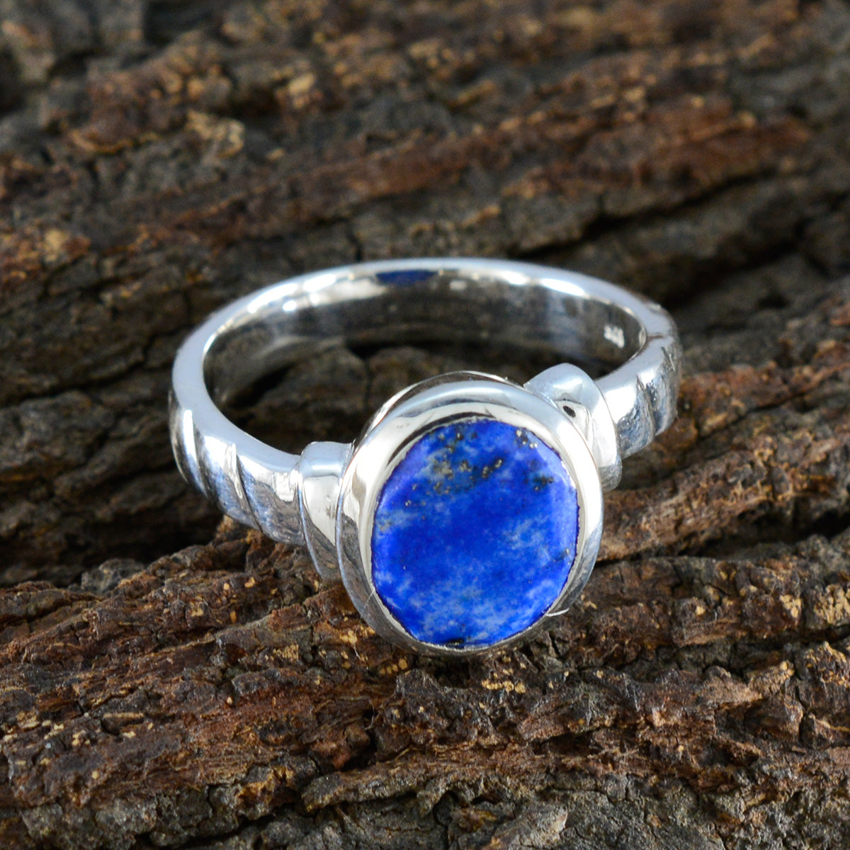 Lapis Lazuli Solitaire French 925 Sterling Silver Blue Gems Eye catching Promise Ring Jewelry