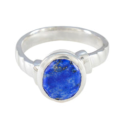 Lapis Lazuli Solitaire French 925 Sterling Silver Blue Gems Eye catching Promise Ring Jewelry