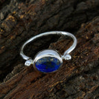 Lapis Lazuli Solitaire Japanese 92.5 Silver Blue Gemstone Dainty Contemporary Ring Jewelry