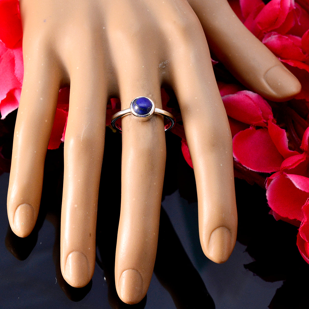Lapis Lazuli Solitaire Turkish 92.5 Silver Blue Gemstones Whisper thin Graceful Ring Jewellery