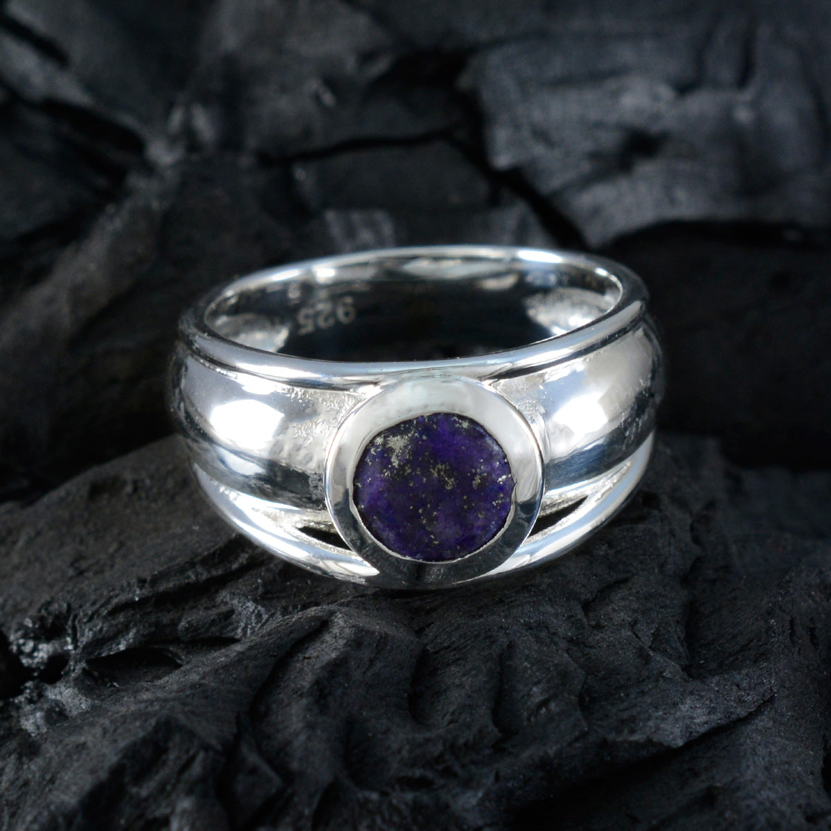 Lapis Lazuli Solitaire Russian 92.5 Silver Blue Gemstones Classic Fairytale Ring Jewelry