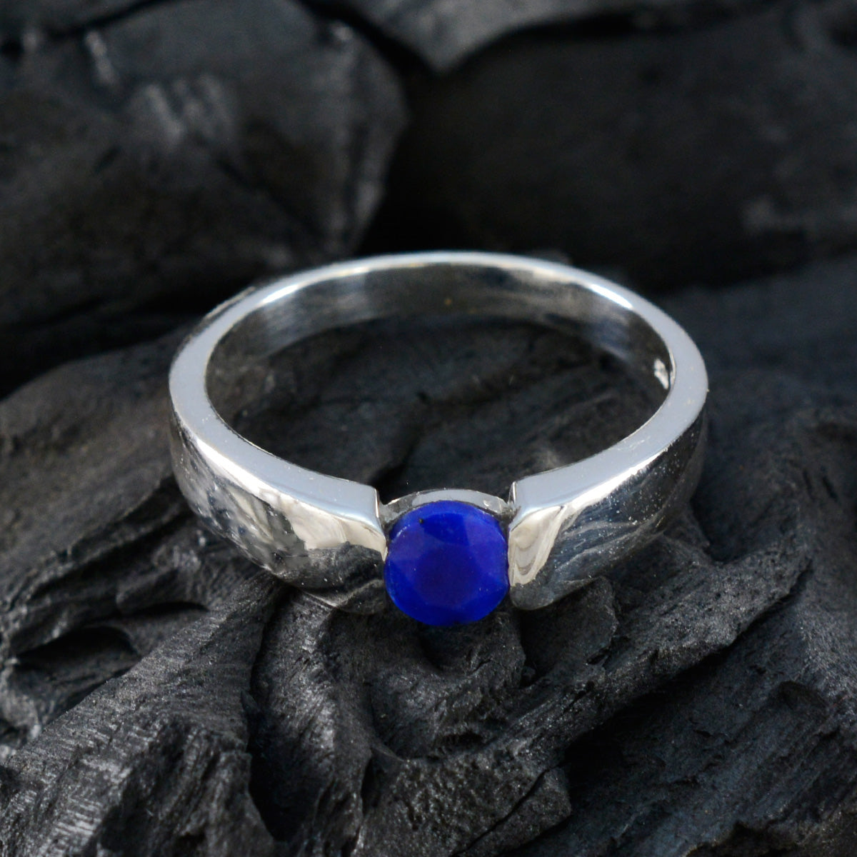 Lapis Lazuli Solitaire Egyptian 925 Sterling Silver Blue Gemstone Slim Sophisticated Ring Jewelry