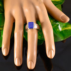 Lapis Lazuli Solitaire Russian Sterling Silver Blue Gemstone Eye catching Contemporary Ring Jewellery