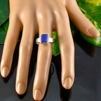 Lapis Lazuli Solitaire French Sterling Silver Blue Gems Slim Luxurious Ring Jewelry