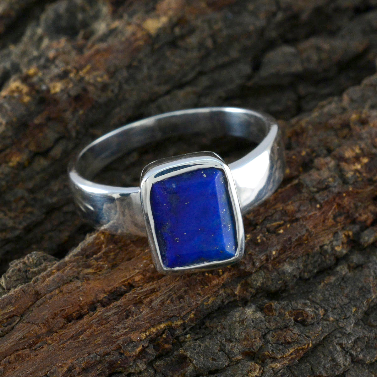 Lapis Lazuli Solitaire French Sterling Silver Blue Gems Slim Luxurious Ring Jewelry