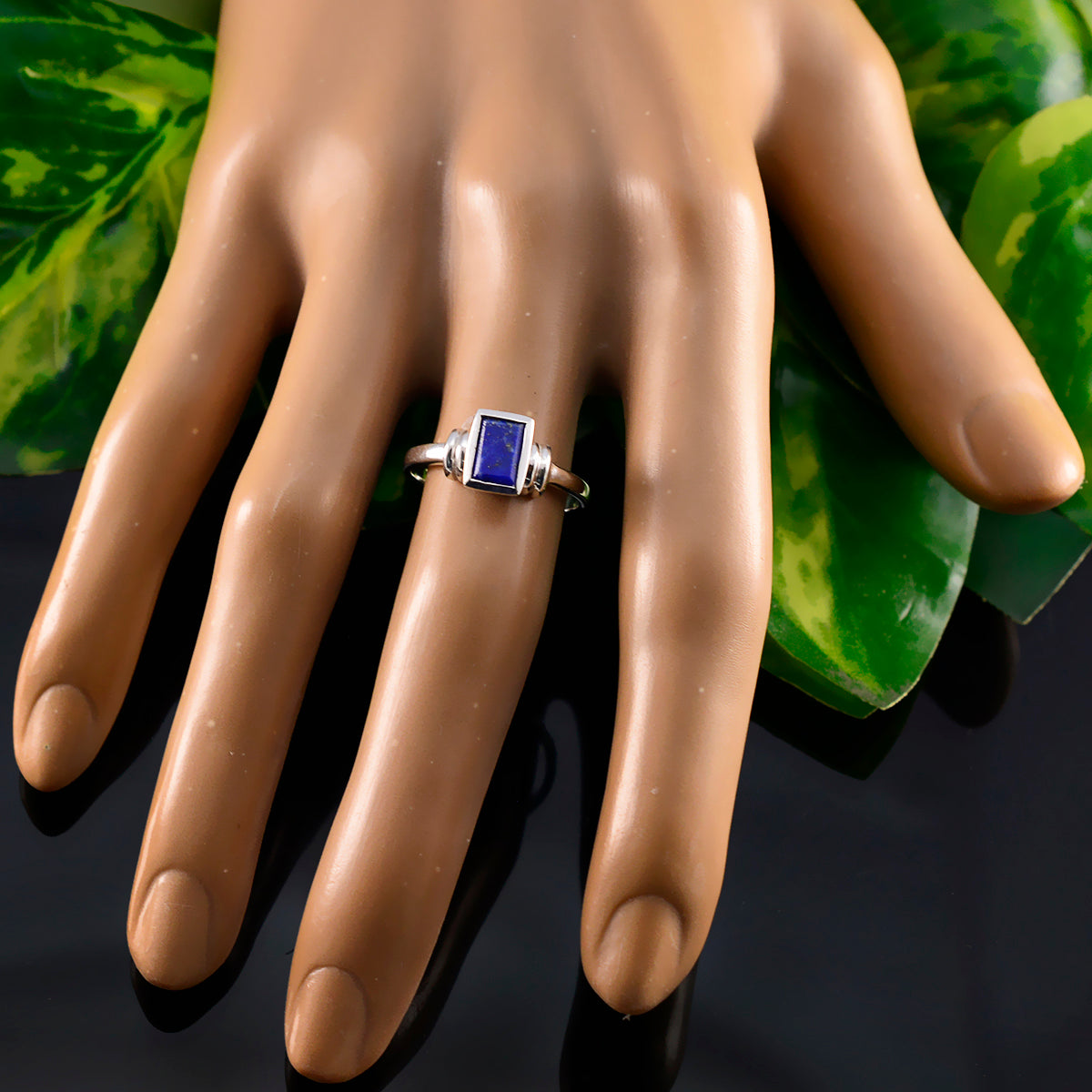 Lapis Lazuli Solitaire Korean Silver Blue Gemstones Whisper thin Luxurious Ring Jewelry