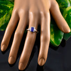 Lapis Lazuli Solitaire Korean Silver Blue Gemstones Whisper thin Luxurious Ring Jewelry