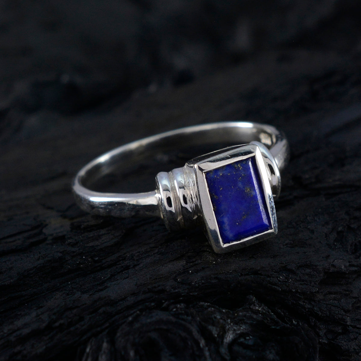 Lapis Lazuli Solitaire Korean Silver Blue Gemstones Whisper thin Luxurious Ring Jewelry