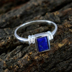 Lapis Lazuli Solitaire Korean Silver Blue Gemstones Whisper thin Luxurious Ring Jewelry