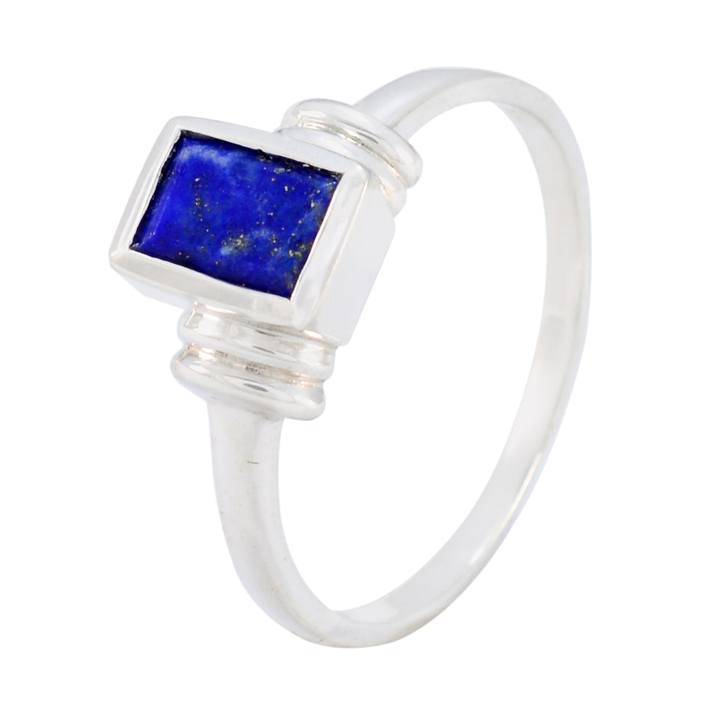 Lapis Lazuli Solitaire Korean Silver Blue Gemstones Whisper thin Luxurious Ring Jewelry