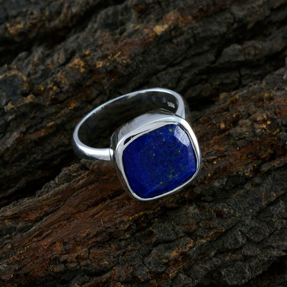 Lapis Lazuli Solitaire Egyptian Sterling Silver Blue Gemstones Eye catching Modern Ring Jewelry
