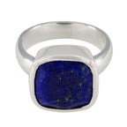 Lapis Lazuli Solitaire Egyptian Sterling Silver Blue Gemstones Eye catching Modern Ring Jewelry