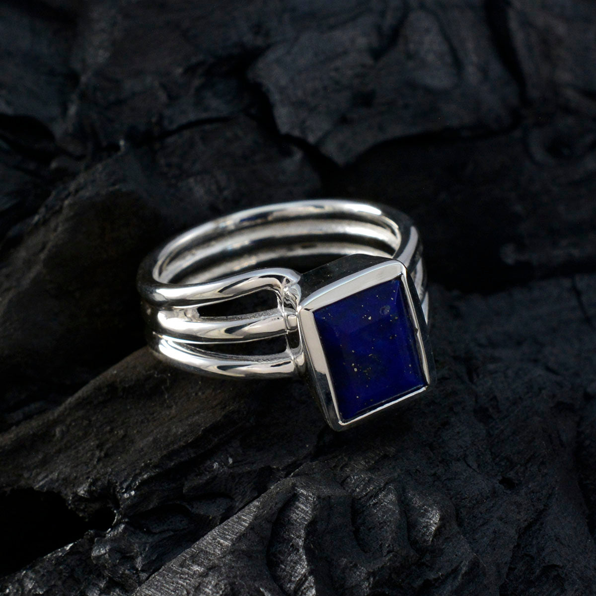 Lapis Lazuli Solitaire French 925 Silver Blue Gems Versatile Contemporary Ring Jewellery