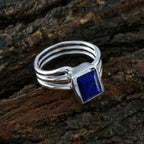 Lapis Lazuli Solitaire French 925 Silver Blue Gems Versatile Contemporary Ring Jewellery