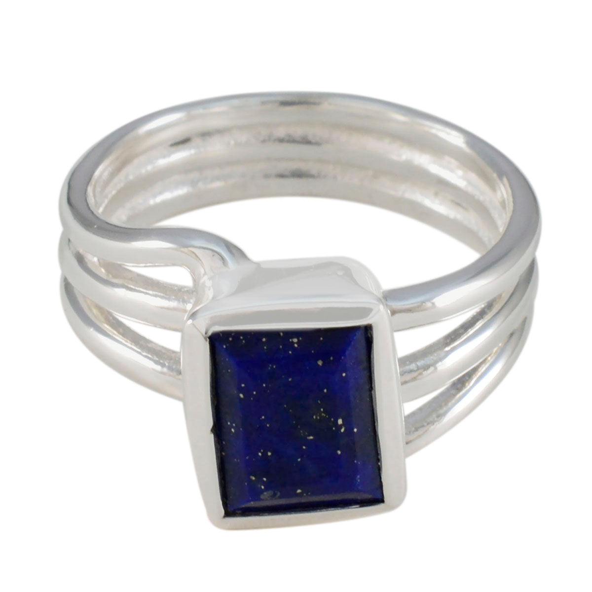 Lapis Lazuli Solitaire French 925 Silver Blue Gems Versatile Contemporary Ring Jewellery メイン画像