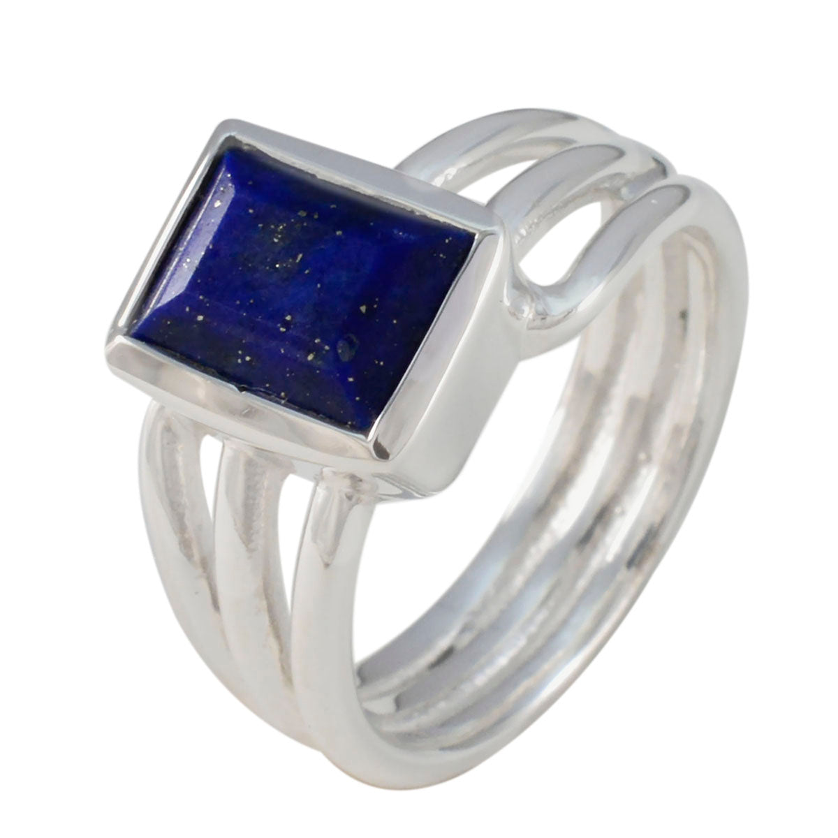 Lapis Lazuli Solitaire French 925 Silver Blue Gems Versatile Contemporary Ring Jewellery