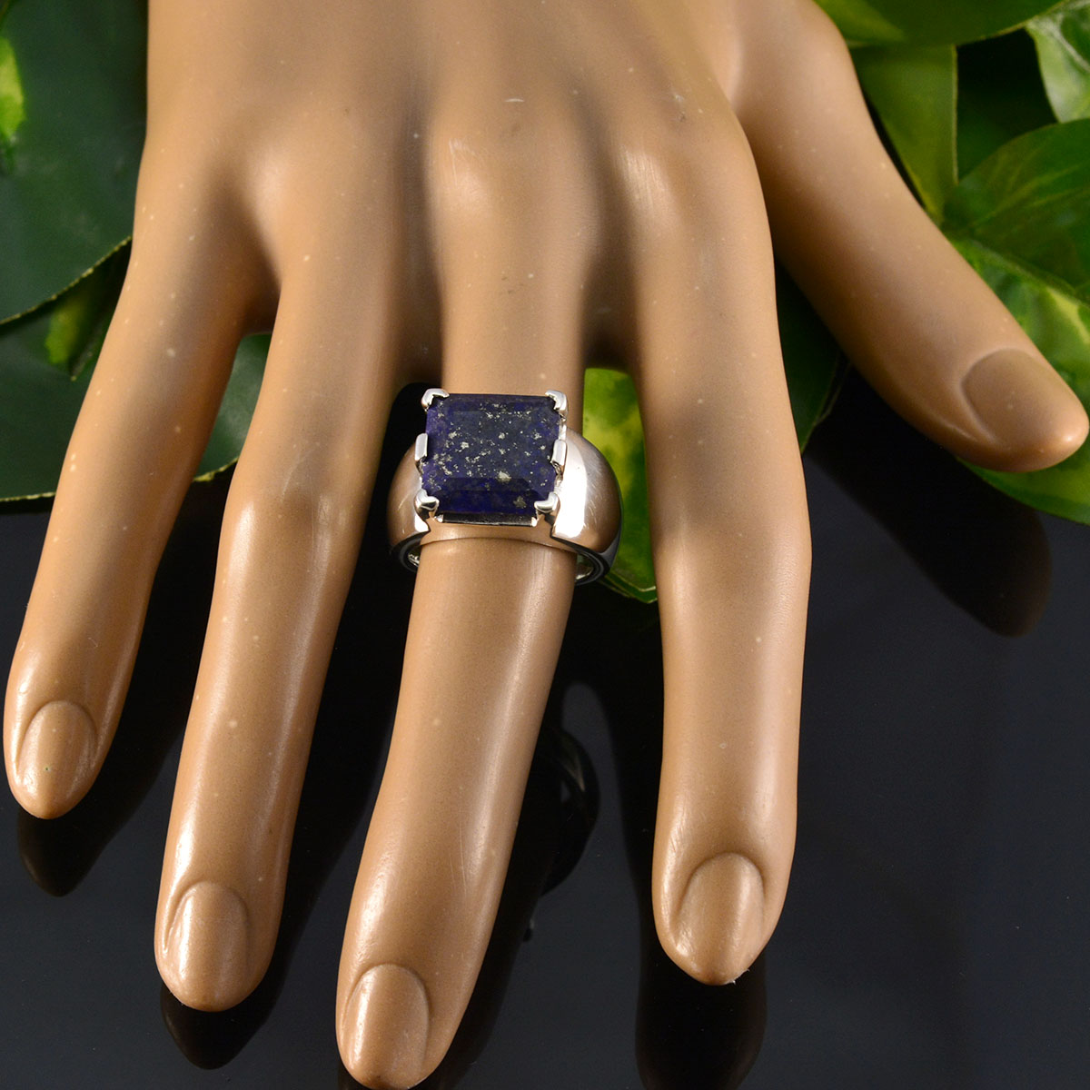 Lapis Lazuli Solitaire Italian 925 Sterling Silver Blue Gemstone Statement Ethnic Ring Jewelry