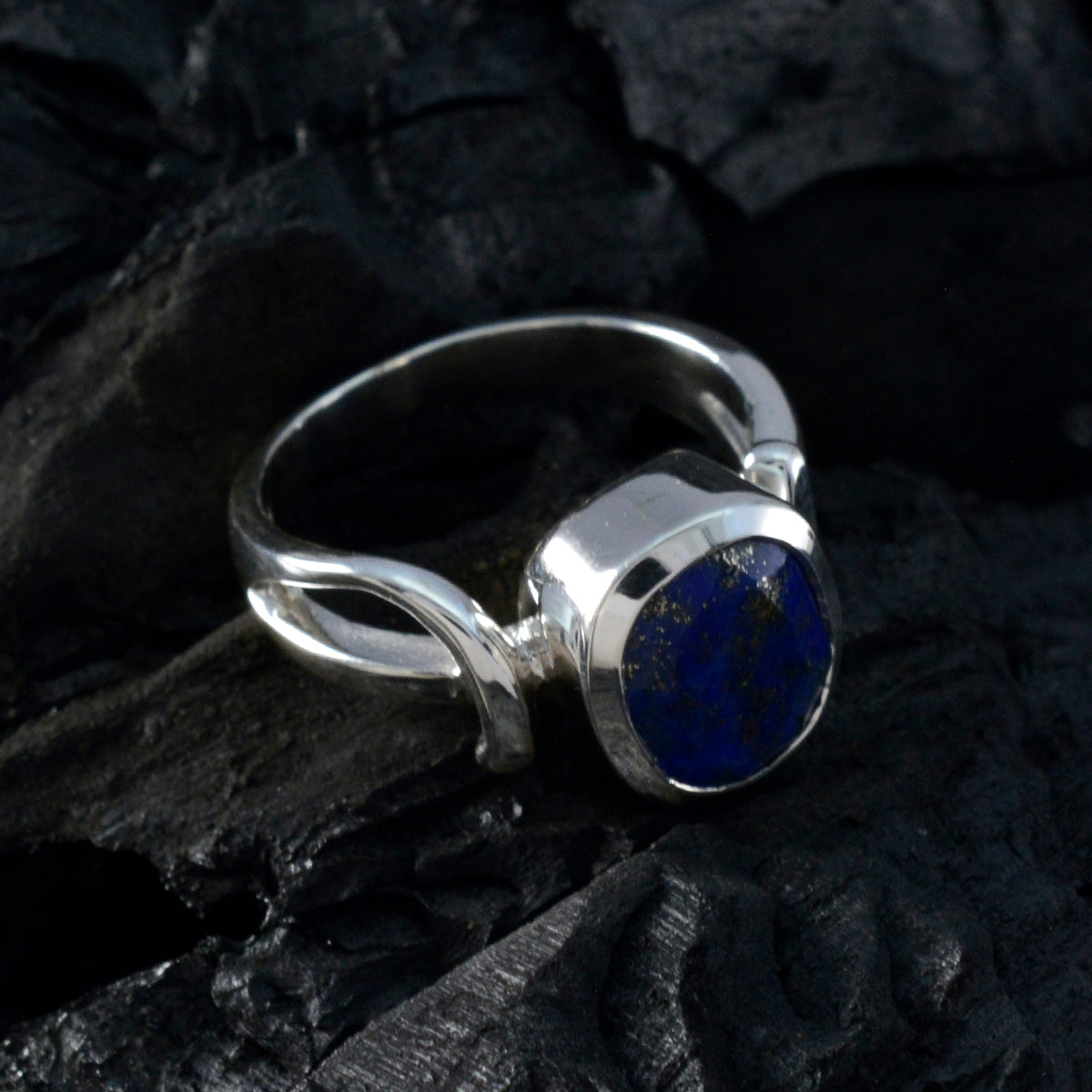 Lapis Lazuli Solitaire German 925 Sterling Silver Blue Gemstones Classic Luxurious Ring Jewelry