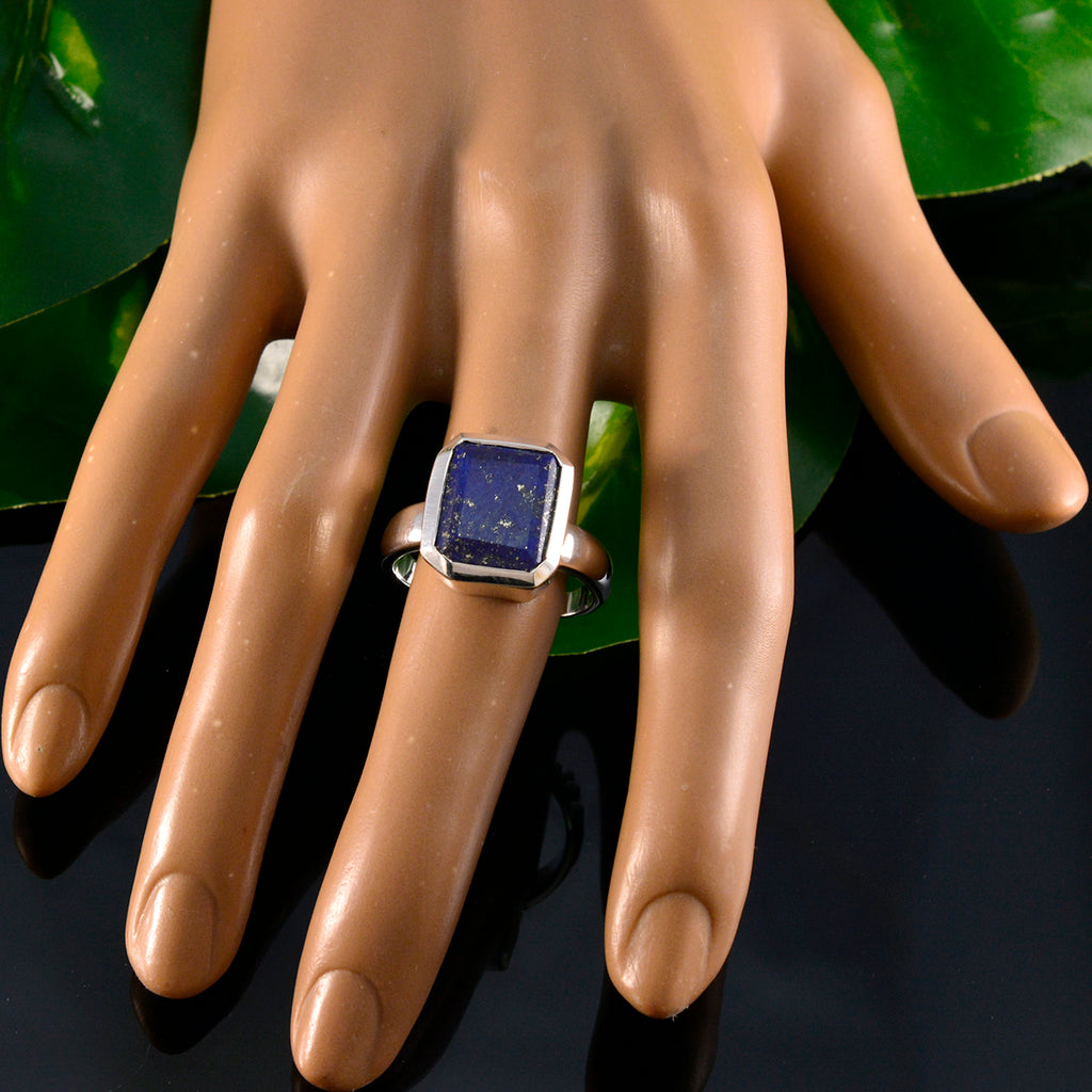 Lapis Lazuli Solitaire Egyptian Silver Blue Gemstones Versatile Trendy Ring Jewelry