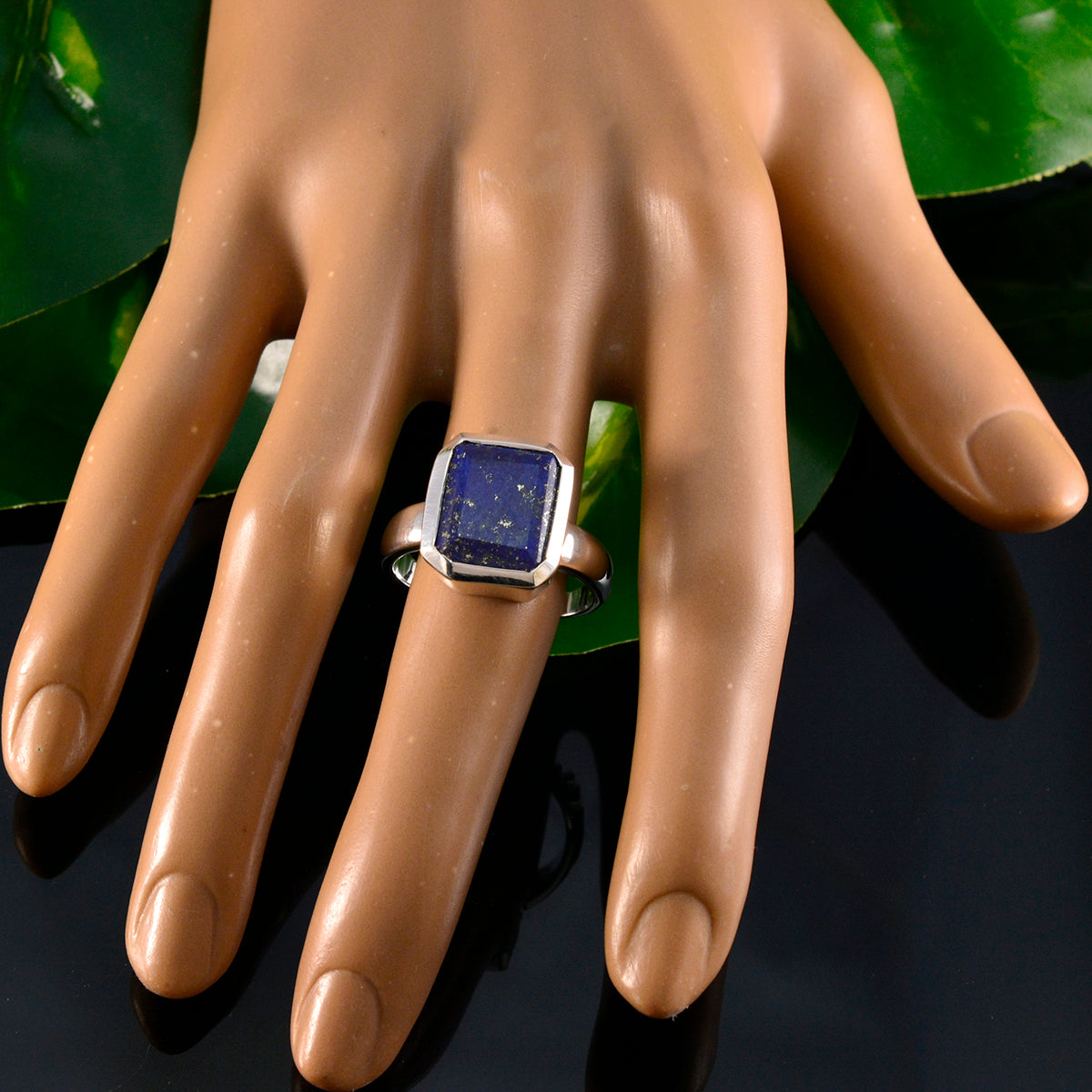 Lapis Lazuli Solitaire Egyptian Silver Blue Gemstones Versatile Trendy Ring Jewelry