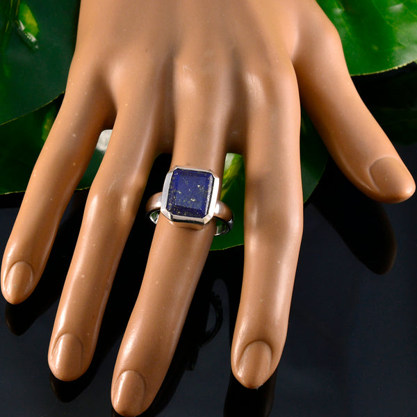 Lapis Lazuli Solitaire Egyptian Silver Blue Gemstones Versatile Trendy Ring Jewelry