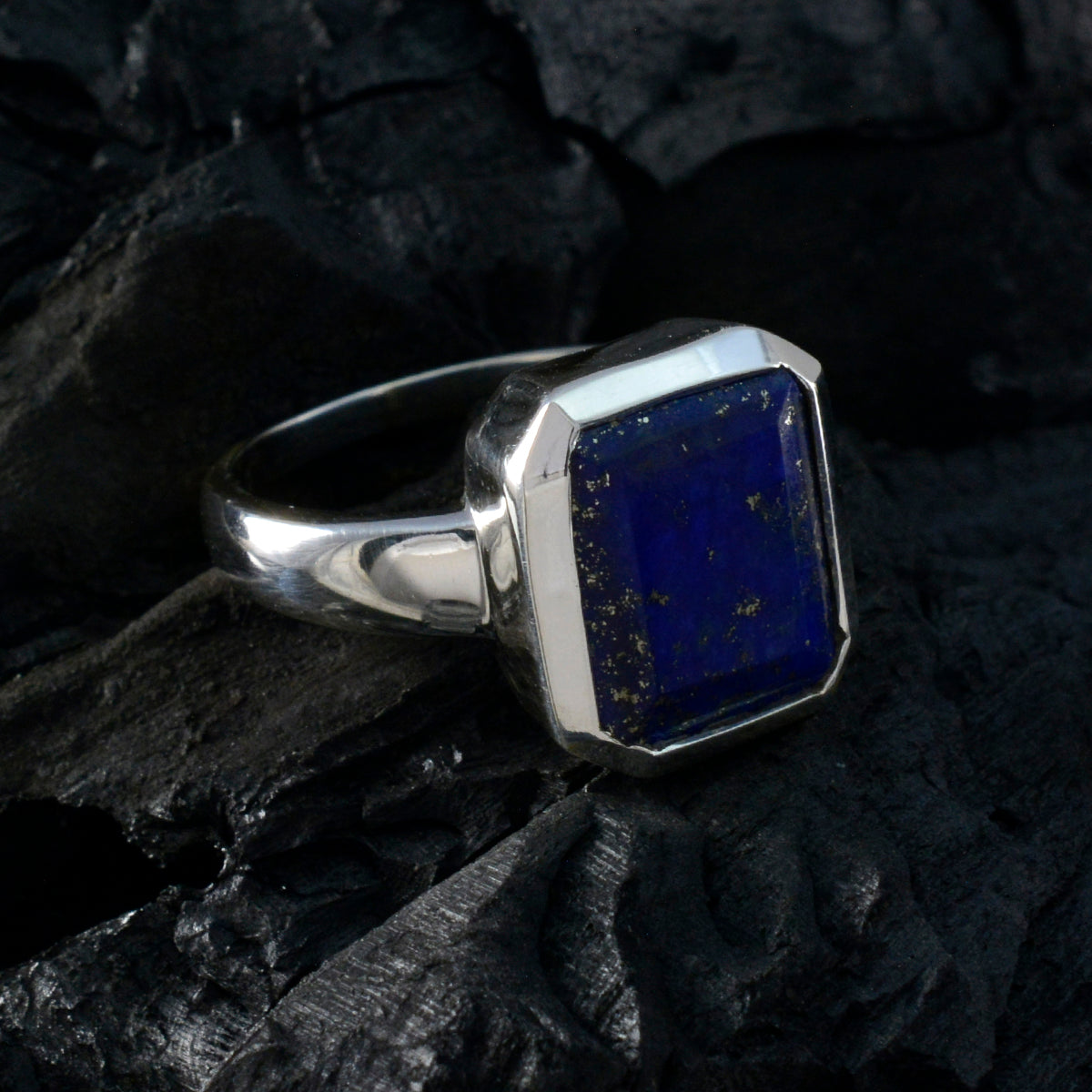 Lapis Lazuli Solitaire Egyptian Silver Blue Gemstones Versatile Trendy Ring Jewelry