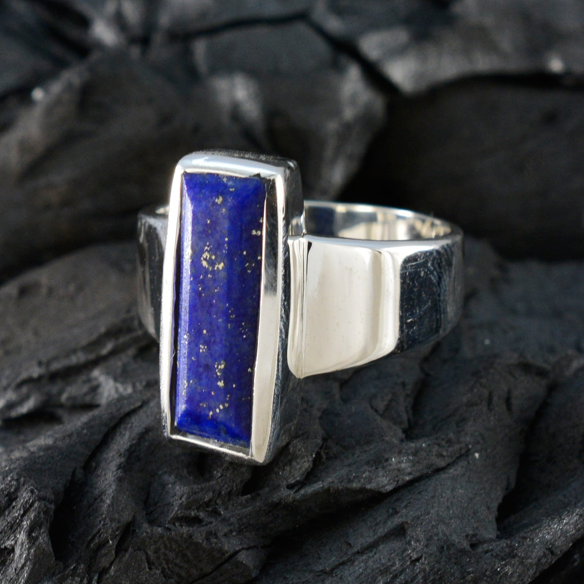 Lapis Lazuli Solitaire Russian 925 Silver Blue Gems Eye catching Contemporary Ring Jewellery