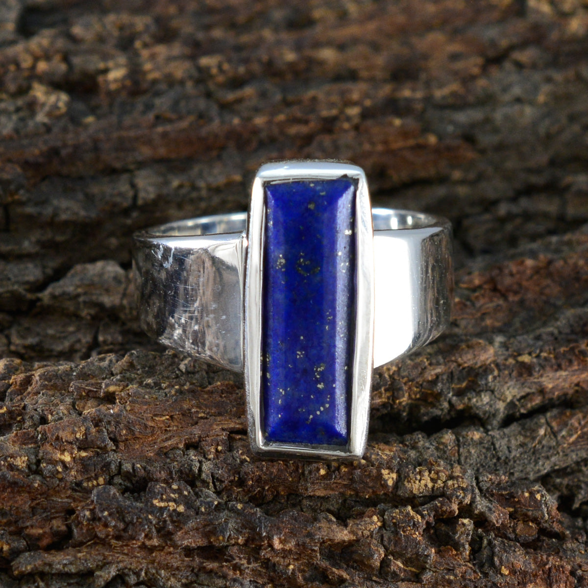 Lapis Lazuli Solitaire Russian 925 Silver Blue Gems Eye catching Contemporary Ring Jewellery