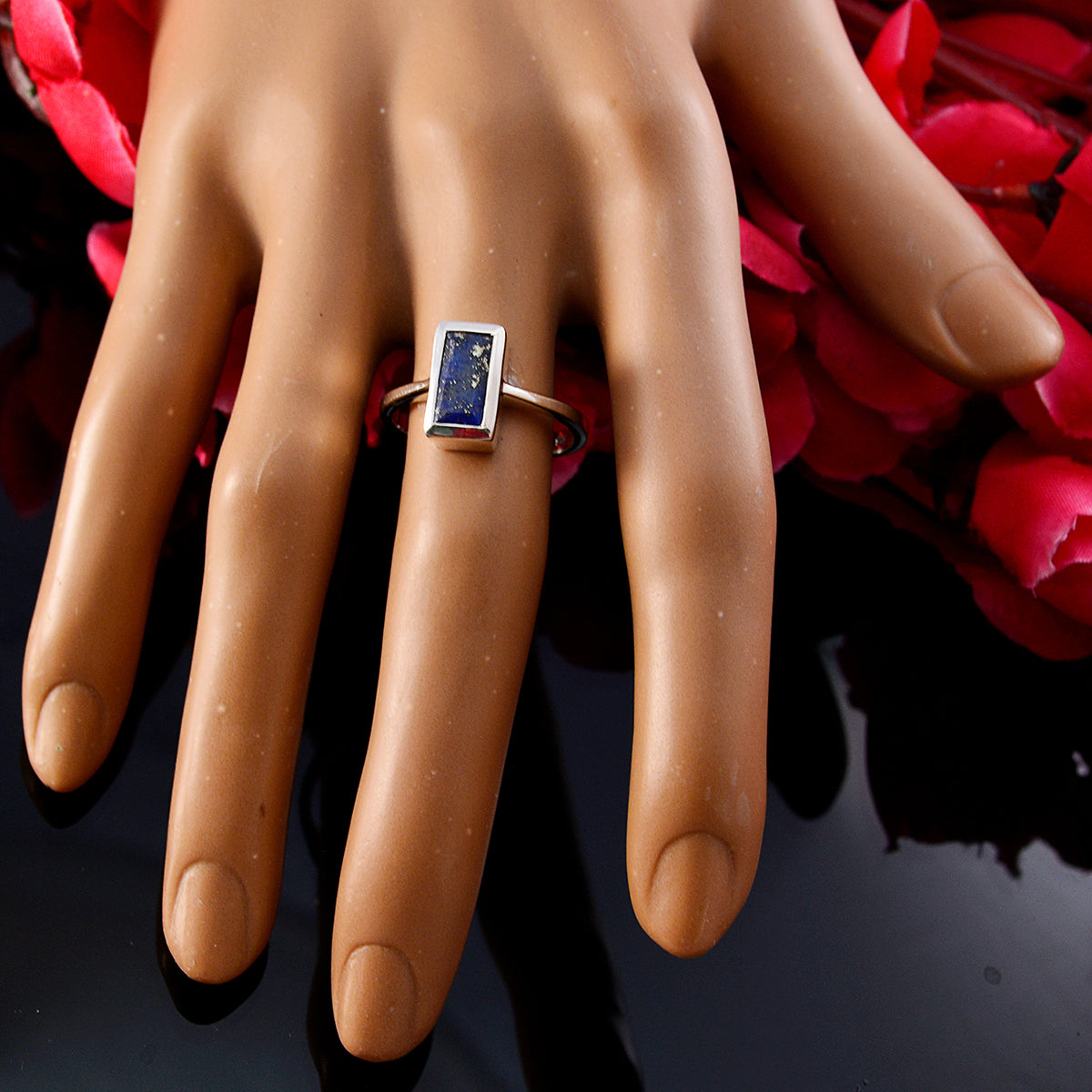 Lapis Lazuli Solitaire Egyptian 925 Silver Blue Gems Featherlight Graceful Ring Jewelry