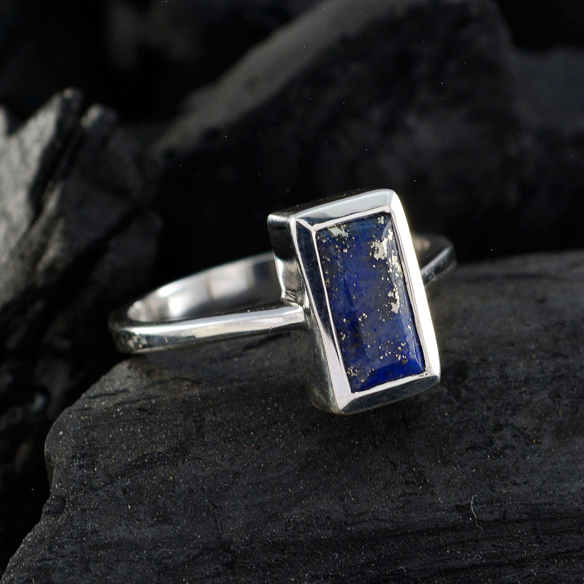 Lapis Lazuli Solitaire Egyptian 925 Silver Blue Gems Featherlight Graceful Ring Jewelry