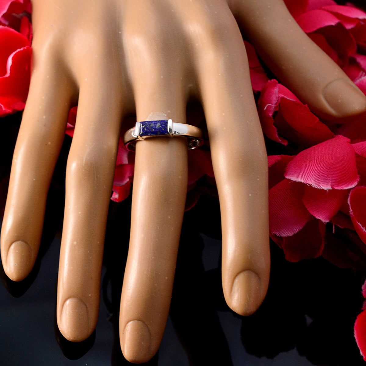 Lapis Lazuli Solitaire Korean 925 Sterling Silver Blue Gemstones Dainty Contemporary Ring Jewellery
