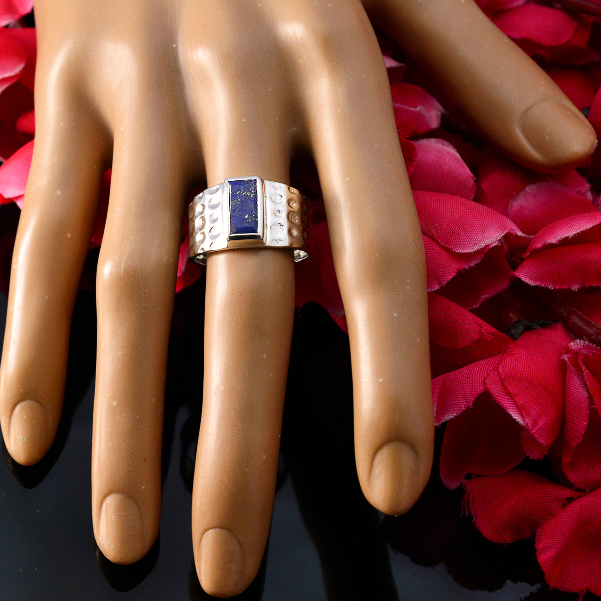 Lapis Lazuli Solitaire French 925 Sterling Silver Blue Gems Mid weight Signet Ring Jewelry