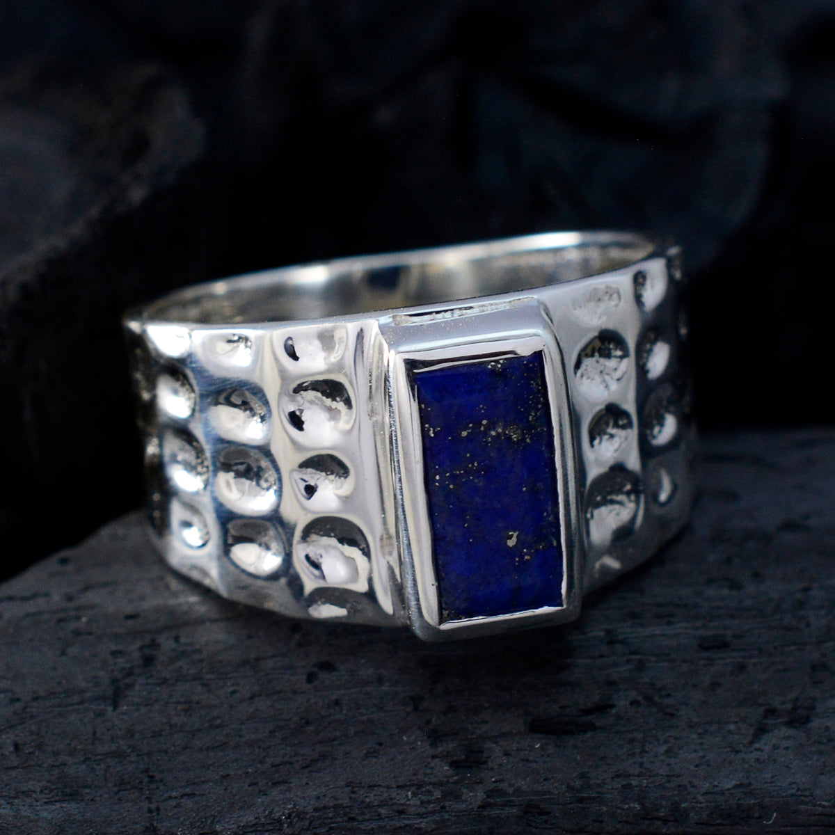 Lapis Lazuli Solitaire French 925 Sterling Silver Blue Gems Mid weight Signet Ring Jewelry