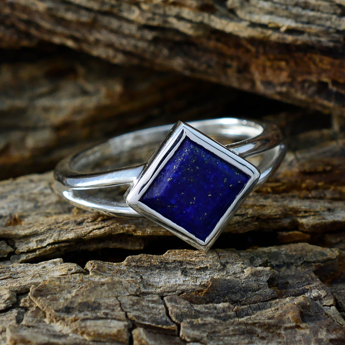 Lapis Lazuli Solitaire Japanese 925 Silver Blue Gemstone Dainty Abstract Ring Jewellery