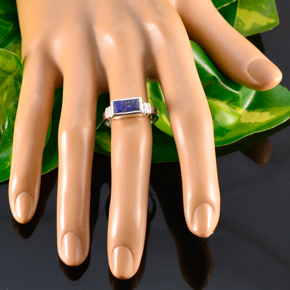 Lapis Lazuli Solitaire German Silver Blue Gems Minimal Feminine Ring Jewellery