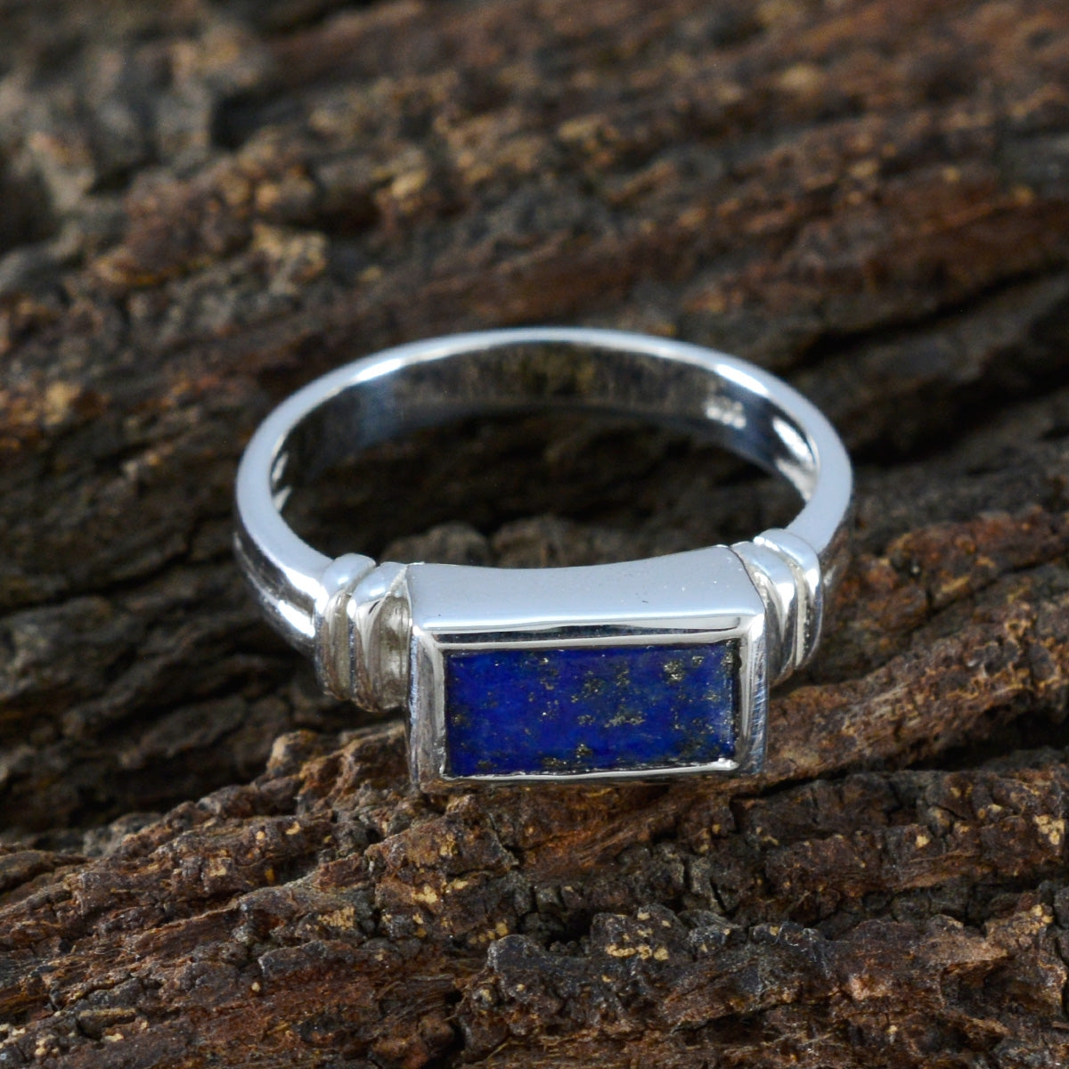 Lapis Lazuli Solitaire German Silver Blue Gems Minimal Feminine Ring Jewellery
