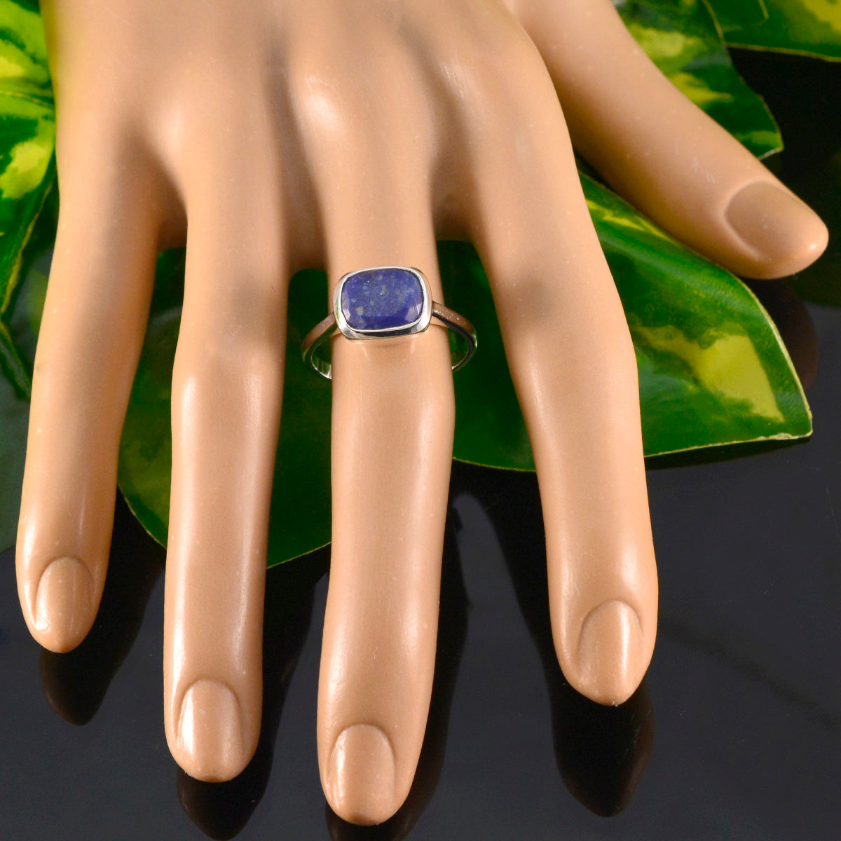 Lapis Lazuli Solitaire Egyptian Silver Blue Gemstones Slim Glamorous Ring Jewelry