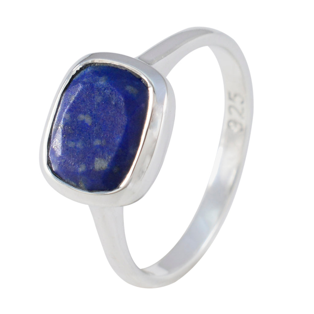 Lapis Lazuli Solitaire Egyptian Silver Blue Gemstones Slim Glamorous Ring Jewelry